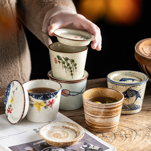 新中式茶杯主人杯带盖子品茗杯围炉煮茶功夫茶杯子烤布丁杯小炖盅