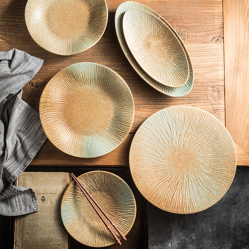 复古菜盘子陶瓷浅盘粗陶鱼盘