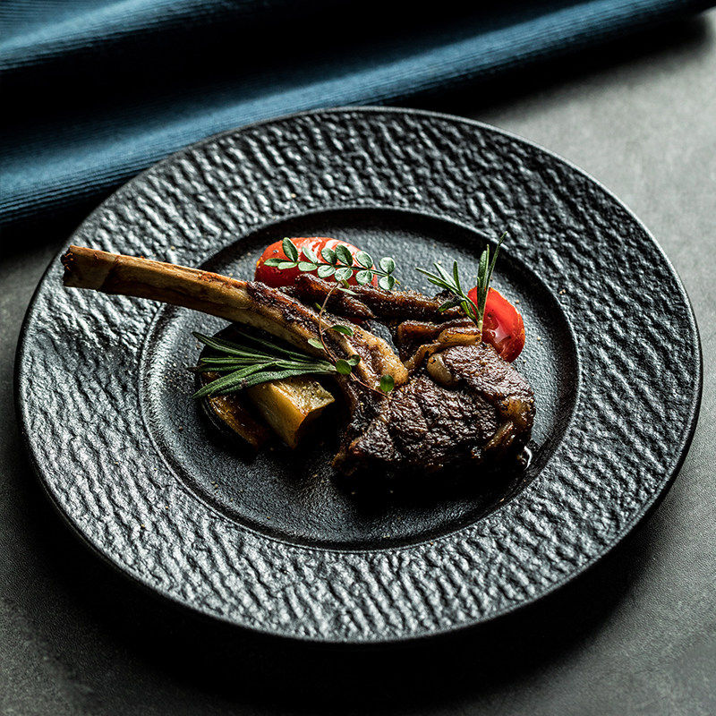日式牛仔骨牛排盘羊排盘西餐盘子家用黑色西餐餐盘餐厅菜盘鱼盘,餐饮具,盘,淘宝优惠券,粉丝福利购,淘宝优惠卷