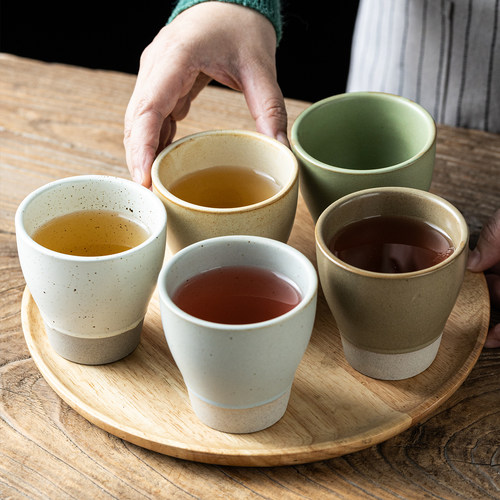设计感粗陶手握杯陶瓷主人杯咖啡拉花杯茶杯水杯品茗杯仿古单杯