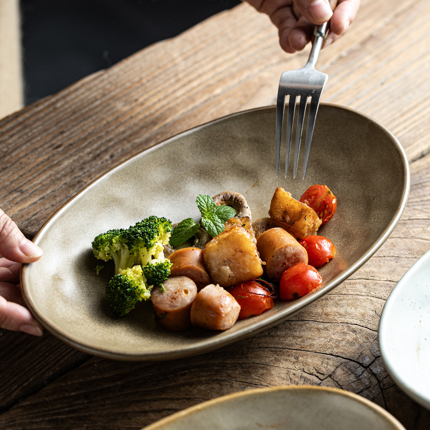 复古餐具陶瓷碗盘创意大号意面碗汤碗粗陶饭碗家用沙拉碗点心碗