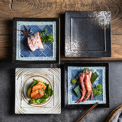 日式餐具陶瓷盘点心盘饺子盘精致双边正方盘日式料理寿司盘刺身盘