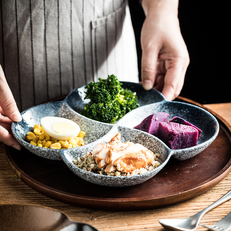 零食盘分餐盘陶瓷分格盘子西餐具一人食减脂三格四格餐盘蔬菜盘子