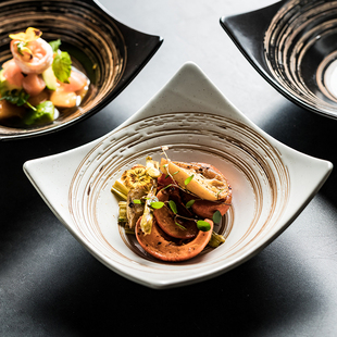 高颜值特色菜碟盘陶瓷深盘沙拉盘意面盘蔬菜青菜装 餐具 盘商用日式