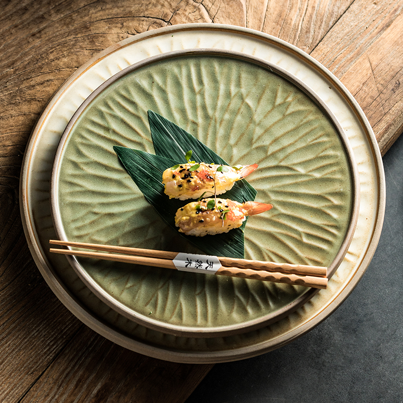 复古圆形陶瓷盘家用平盘牛排盘牛肉盘创意高颜值菜盘鱼盘拼盘摆盘