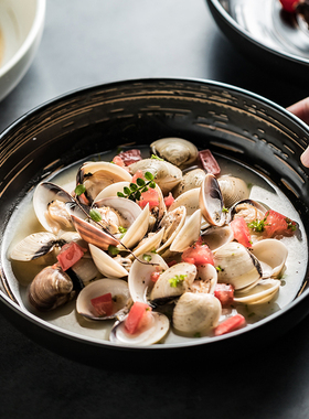 釉下彩深盘高档创意拉丝陶瓷盘水果沙拉盘麻辣菜品装盘家用鱼盘子