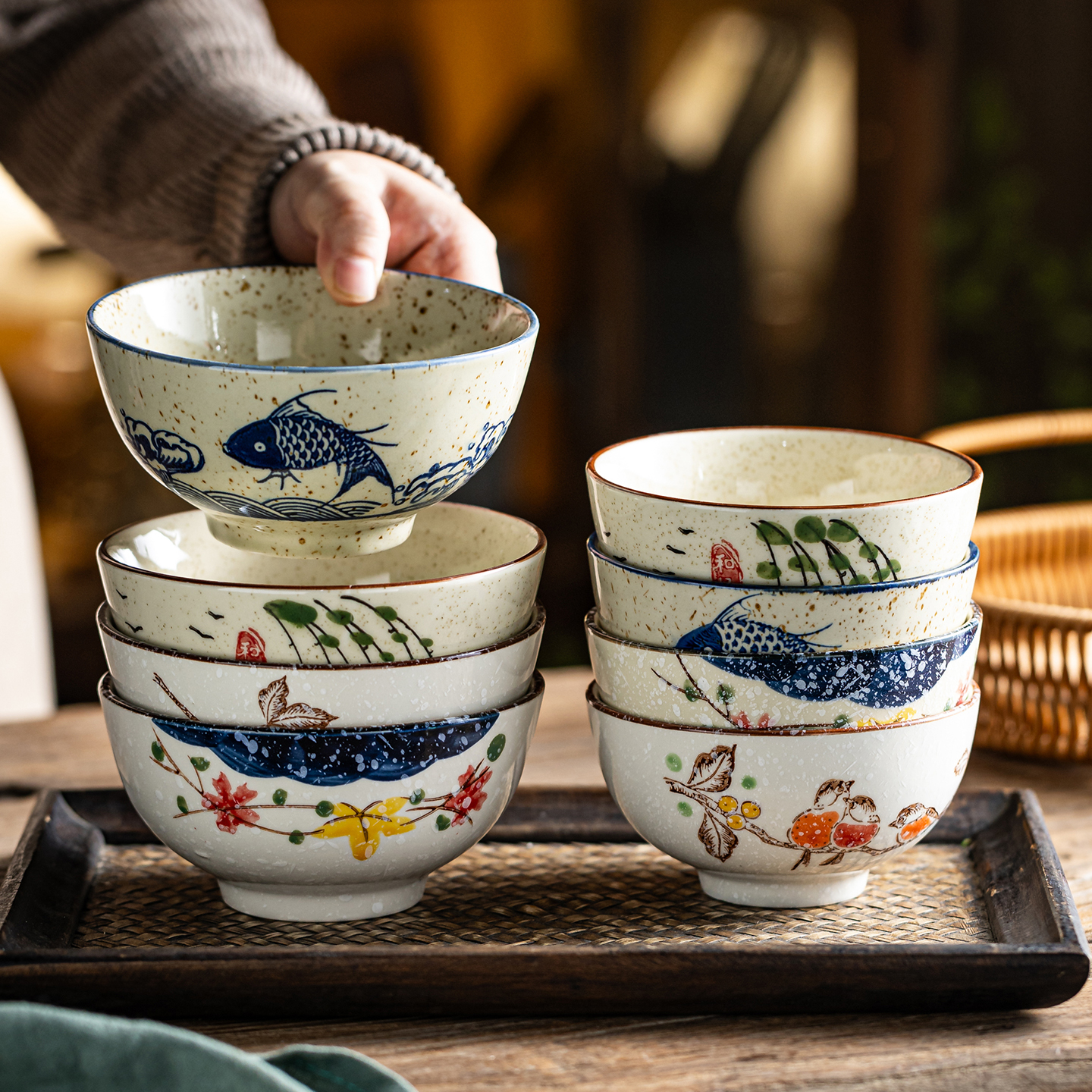 高档吃饭碗小号汤碗甜品碗沙拉碗釉下彩日式小碗商用陶瓷碗米饭碗