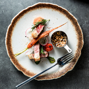 日式 排骨盘牛仔骨平盘 不规则浅盘潮州陶瓷餐具商用创意菜色盘子