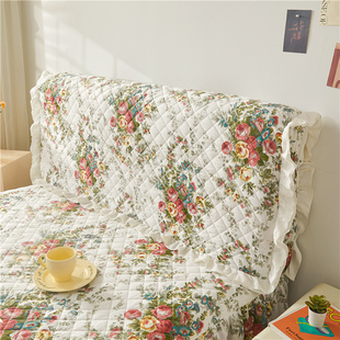 韩版花边全包床头罩套公主风碎花皮床布艺床头保护套防尘加棉绗缝