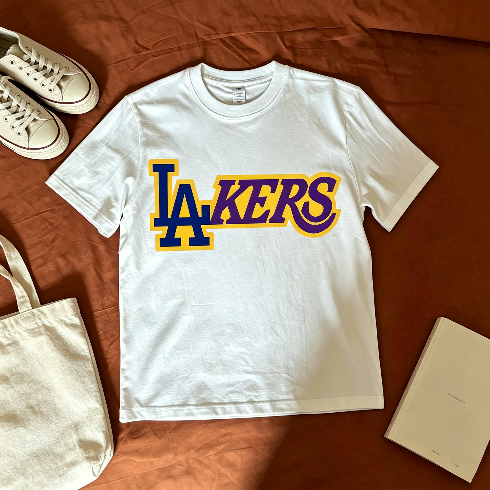 LAKERS 湖人印花 T 恤男 纯棉短袖潮牌半袖 白色个性运动篮球短袖