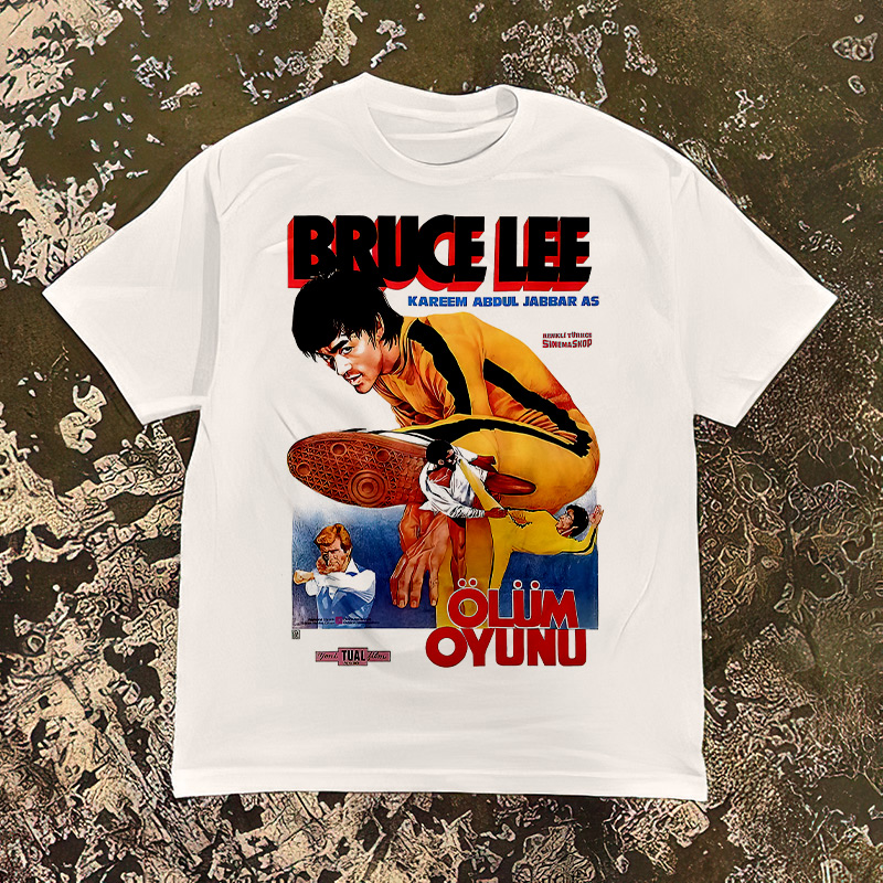 外贸尾货布鲁斯le李小龙潮牌宽松棉230克宽领口短袖