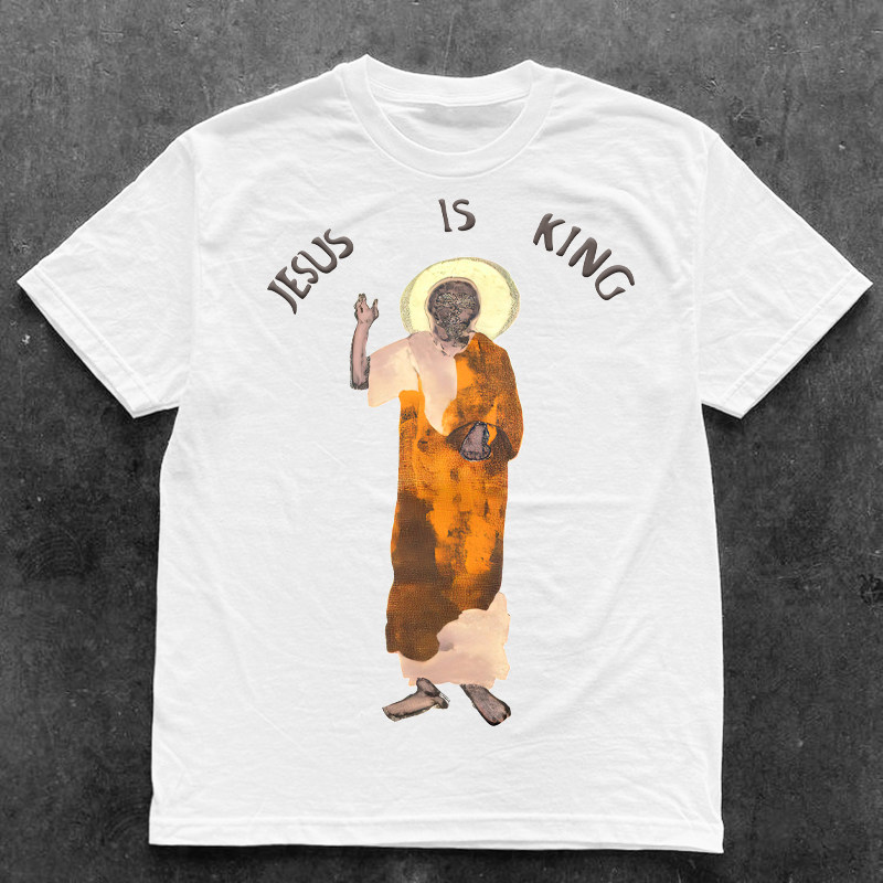 侃爷韦斯特 国王king 草图设计230克重磅棉宽领口速干不变形短袖