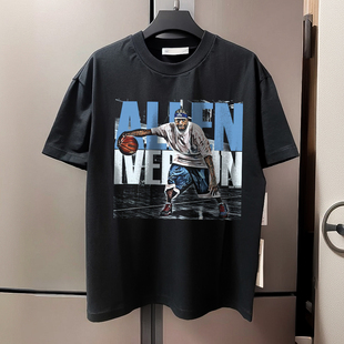 外贸尾货(进口印花技术)复古球星艾弗森宽领口纯棉篮球短袖