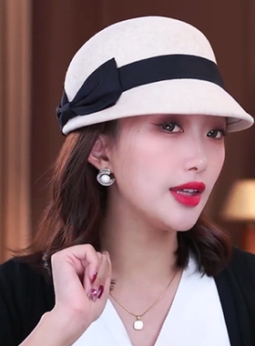 秋冬款毛呢马术帽女鸭舌帽保暖减龄显脸小2025新款时尚潮流帽子女