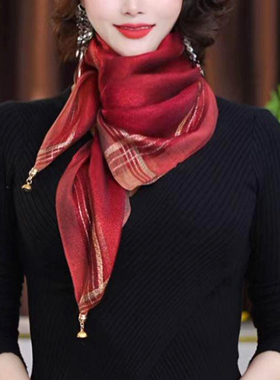 新款亮丝磁吸扣丝巾女保暖护颈椎围脖洋气秋冬季方巾围巾三角巾女