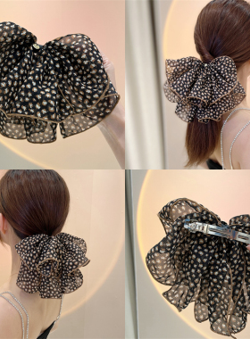 韩系高颜值大蝴蝶结发夹后脑勺高级感豹纹布艺弹簧夹头饰2026新款