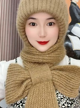 双层加厚加绒帽子围巾一体帽2025新款包头帽松鼠绒秋冬保暖风雪帽