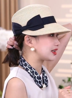 夏季防晒帽2025新款蝴蝶结洋气减龄显脸小草帽马术帽遮阳鸭舌帽女