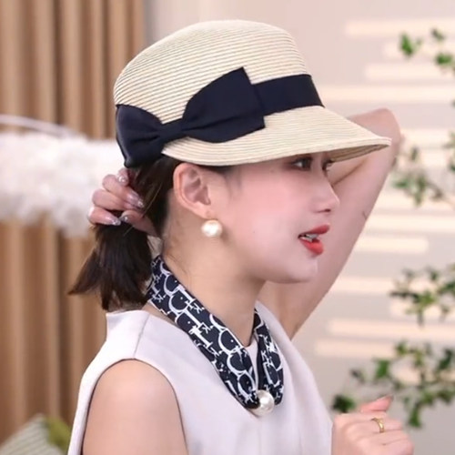 夏季防晒帽2026新款蝴蝶结洋气减龄显脸小草帽马术帽遮阳鸭舌帽女