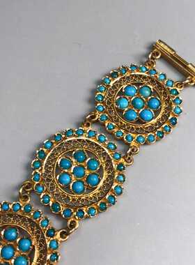 五六十年代德国制18金绿松手链精美蕾丝边手链个性时尚气质高端