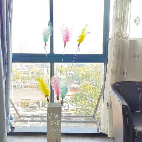 猫玩具超长杆鸡尾花/鸵鸟毛逗猫棒铃铛木天蓼三节可伸缩宠物用品