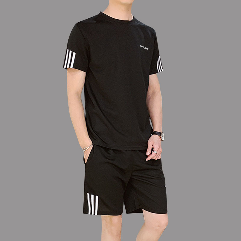 夏天休闲薄款跑步服运动套装男户外健身跑步服短袖透气速干衣潮