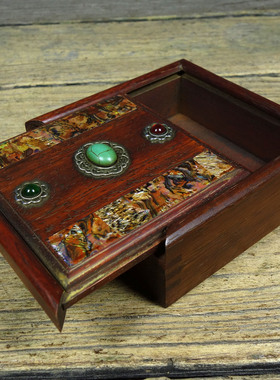 复古风花梨木旧藏仿古首饰盒贝壳螺钿镶嵌抽拉宝石鲁班饰品摆件