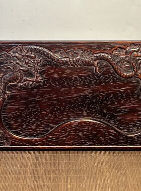 仿古做旧血檀木雕刻龙腾四海实木茶盘茶杯托盘摆件23x14x2.5cm