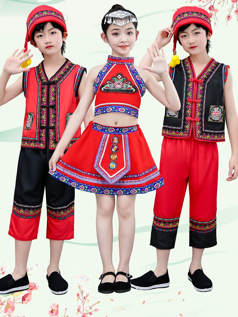 新款六一儿童苗族演出服少数民族舞蹈服装彝族瑶族男女童黎族服饰