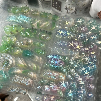 韩国正品mewmewbeam 牵牛花复古果冻贴咕卡手账防水水晶装饰贴纸