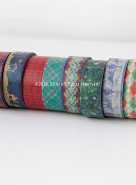 韩国正品Boki复古圣诞格子美纹花纹手帐装饰纸质胶带15mm系列新增