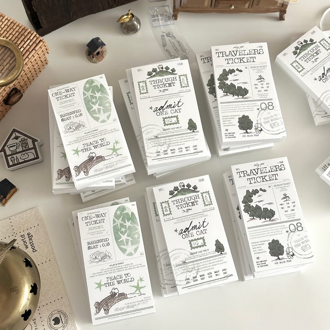 韩国正品mewmewbeam手帐拼贴素材旅行树木票据拍纸本便签本留言本