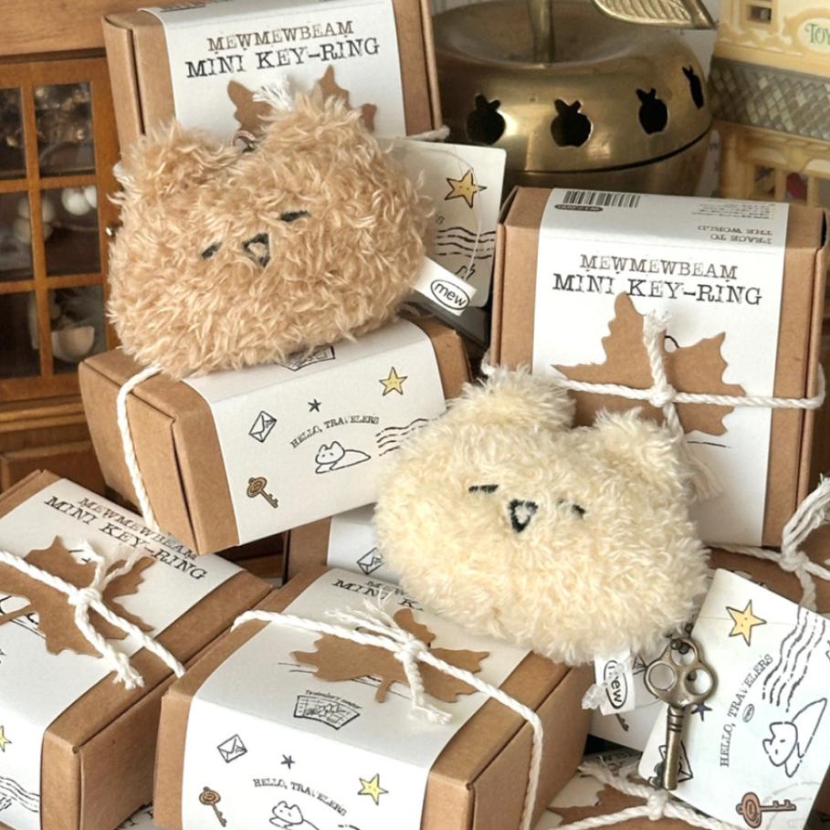 韩国正品mewmewbeam 猫咪脸毛绒玩偶迷你钥匙扣吊饰包包挂件挂链