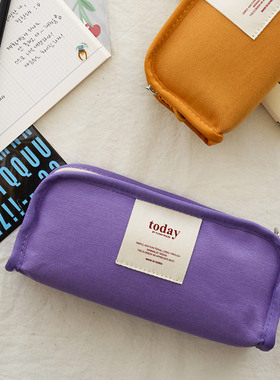 韩国正品Funnymade纯色防水棉质帆布大容量收纳笔袋文具袋pencase