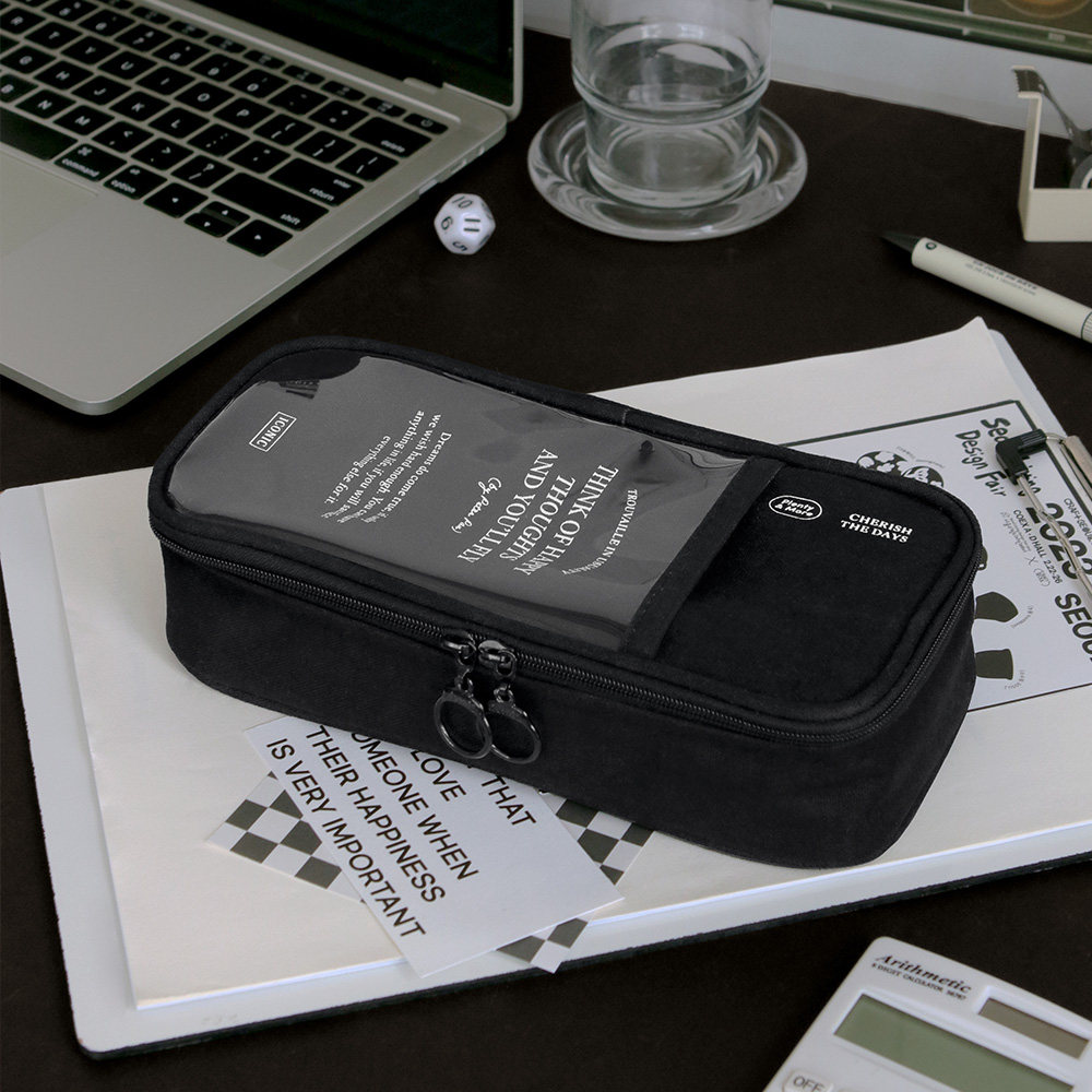 韩国正品iconic 插袋充足大容量收纳笔袋学生实用文具袋pen pouch