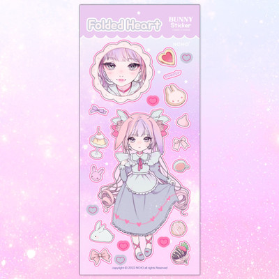 韩国正品NCHO 漫画少女插图咕卡贴手账日记装饰贴纸Folded Heart