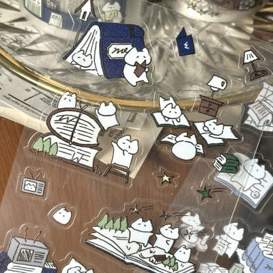韩国正品mewmewbeam 卡通复古日常咕卡贴手账日记装饰PET透明贴纸