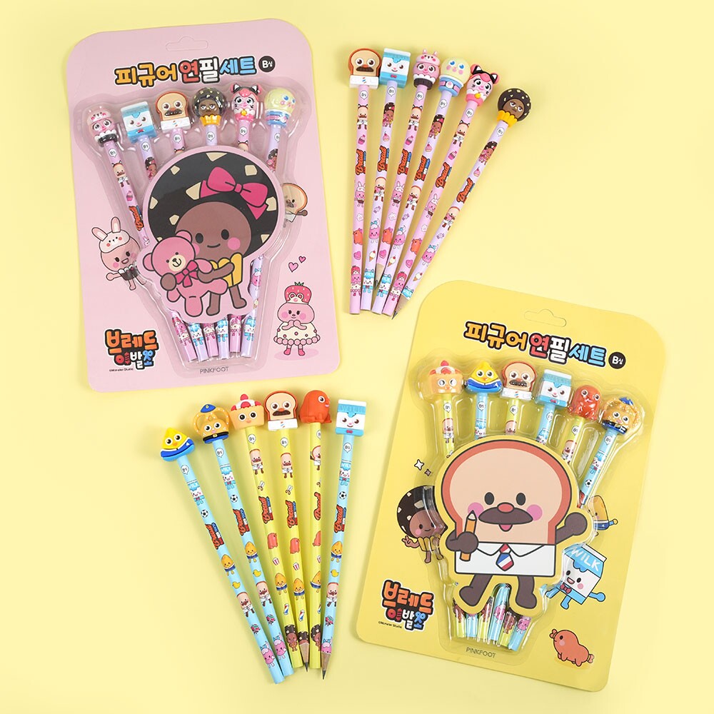 韩国正品pinkfoot 儿童礼物学生文具面包理发店B芯铅笔套装6支