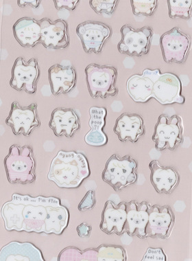 韩国正品seok saenal 坚固牙齿咕卡贴镭射手账日记装饰立体贴纸