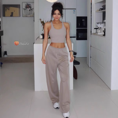 DakaFit卡戴珊风女高腰舞蹈弯刀裤拖地直筒运动健身裤休闲卫裤