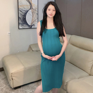 孕妇裙吊带背心裙弹力修身 显瘦开叉包臀长裙小个子 连衣裙辣妈夏季