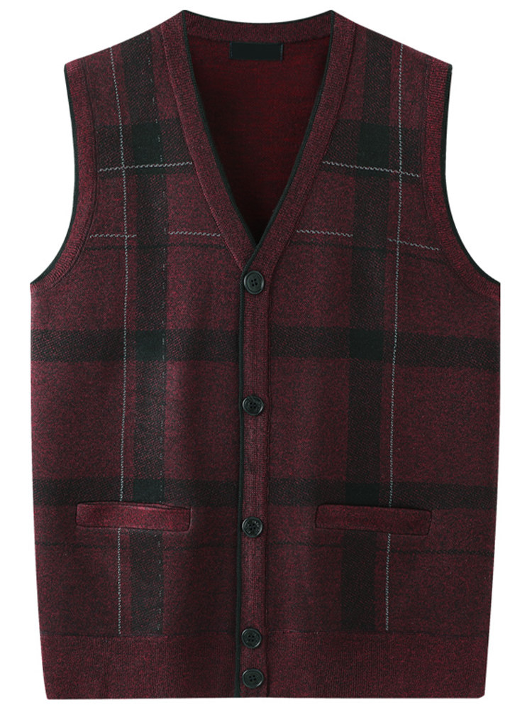 아빠 양털 조끼 남자 조끼 할아버지 민소매 스웨터 브이넥 중노인 가디건 모직 노인