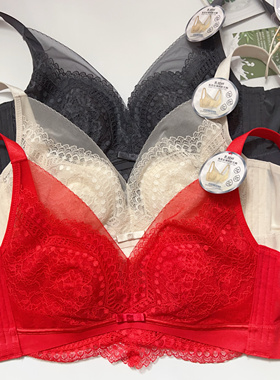 2024新调整文胸11417超薄兔耳朵水晶杯蕾丝聚拢软圈天然乳胶蚕丝