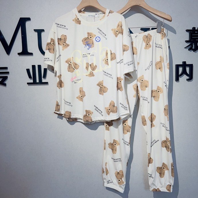 小熊家新款女睡衣家居服半袖长袖薄款丝光棉可爱苏打熊韩版可外穿