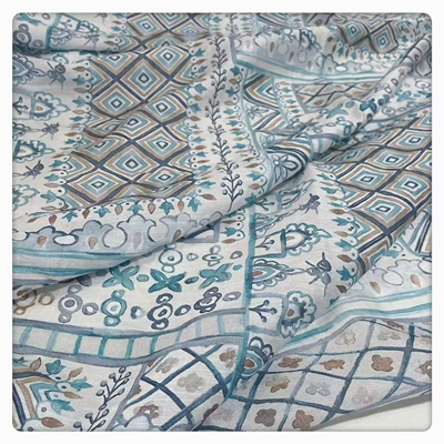 波西米亚风几何菱形格纹天丝麻