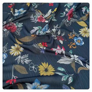 薄款微透柔软 蝶恋花藏顺纡绉印花雪纺连衣裙连衣裙衬衣夏季面料