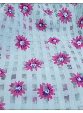 蓝色小花 欧根格纹纱半透裙撑挺阔衬衣裙子面料 145门幅140g