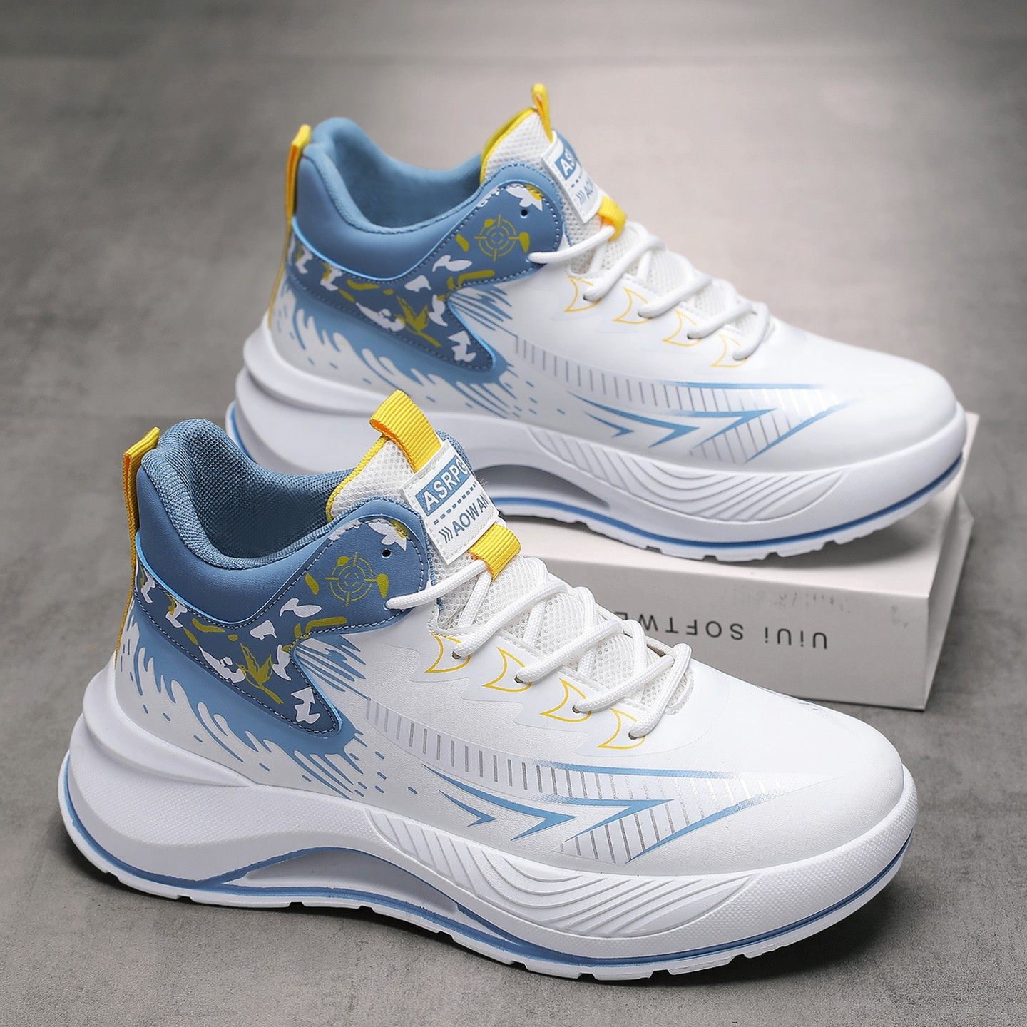 高帮男鞋冬季2026新款跑步篮球厚底缓震青少年高帮休闲运动老爹鞋