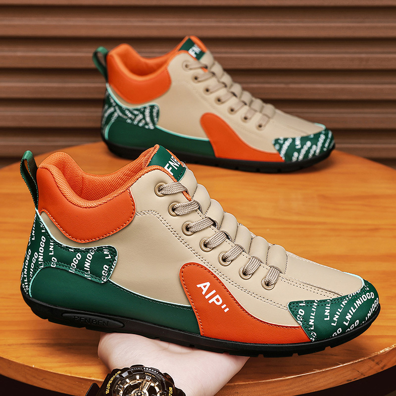 男鞋冬季2025新款百搭中帮休闲板鞋男士皮面跑步运动阿甘豆豆潮鞋