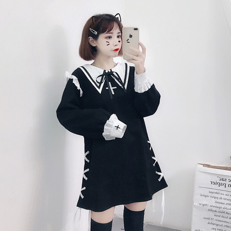 连衣裙女秋装2018新款女装日系萝莉刺绣网红裙子可爱绑带小清新萌